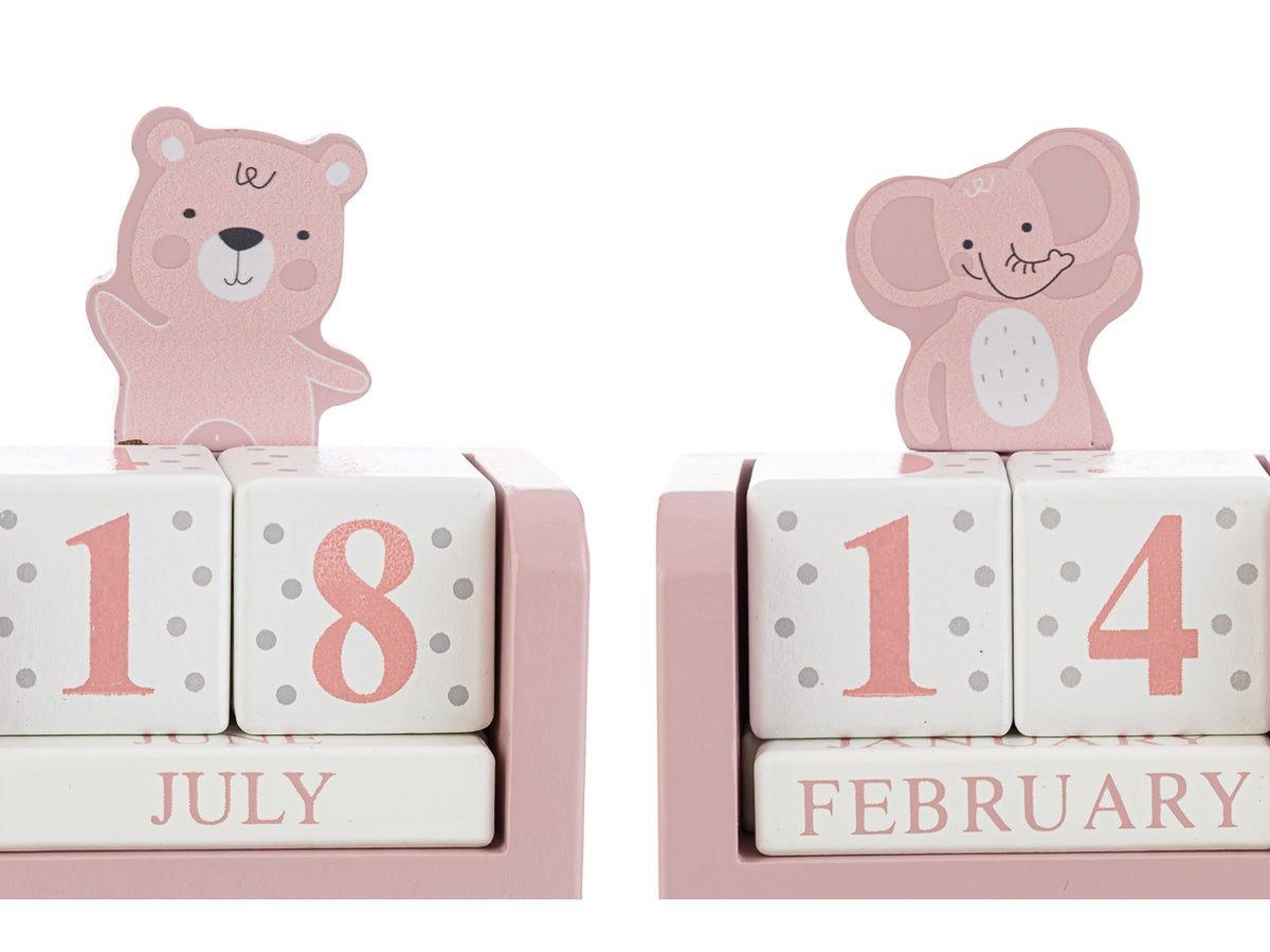 Datario rosa bomboniera nascita bimba in legno, idea regalo battesimo, 4 soggetti assortiti - 8x4,5x9cm - Le Stelle