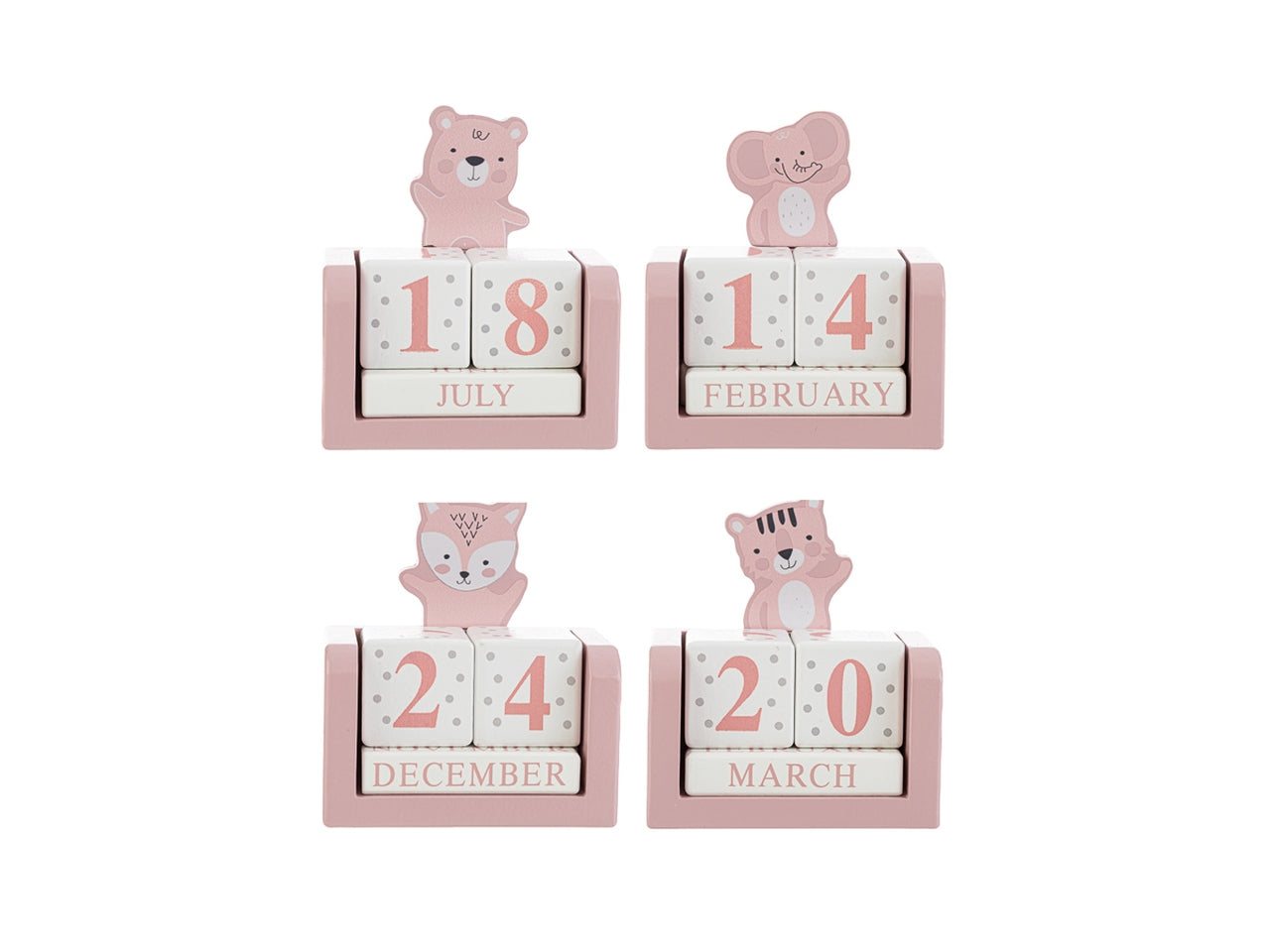 Datario rosa bomboniera nascita bimba in legno, idea regalo battesimo, 4 soggetti assortiti - 8x4,5x9cm - Le Stelle