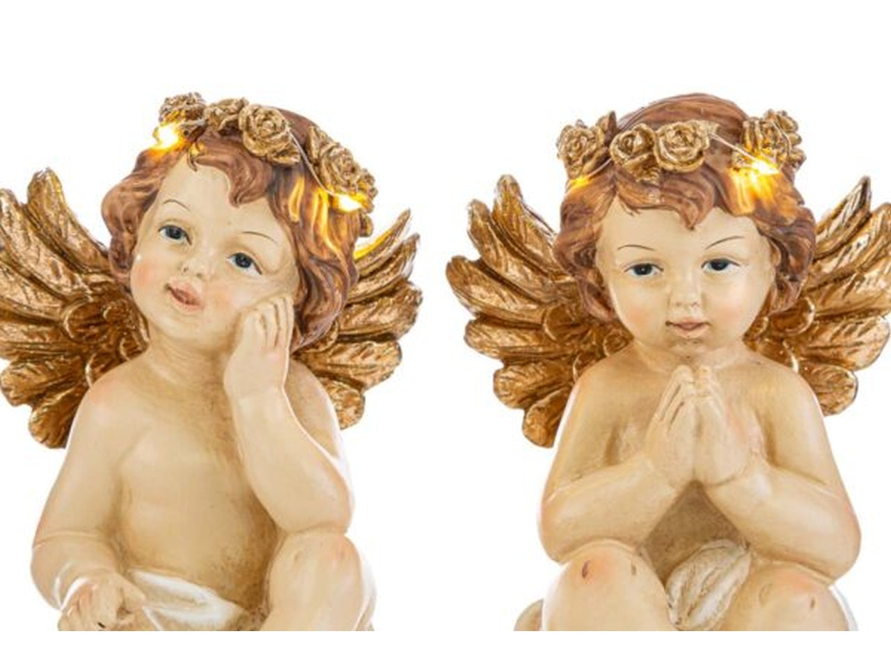 Angelo 10,5x10xh.13,5cm in resina con led in 2 assortimenti