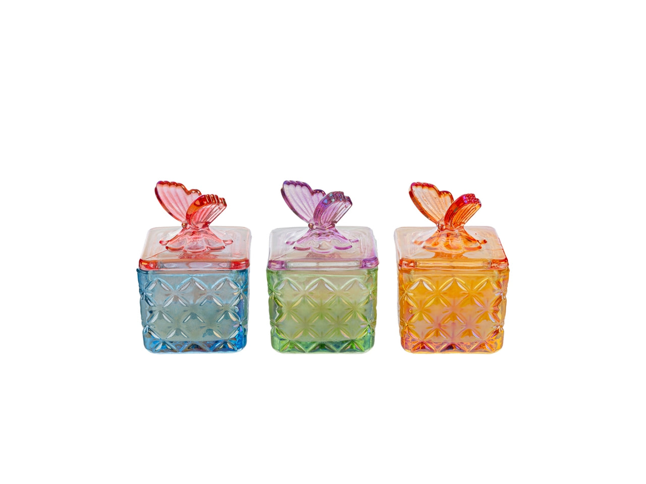 Candela soia scatola vetro colorato 6xh.9cm 3 assortimenti