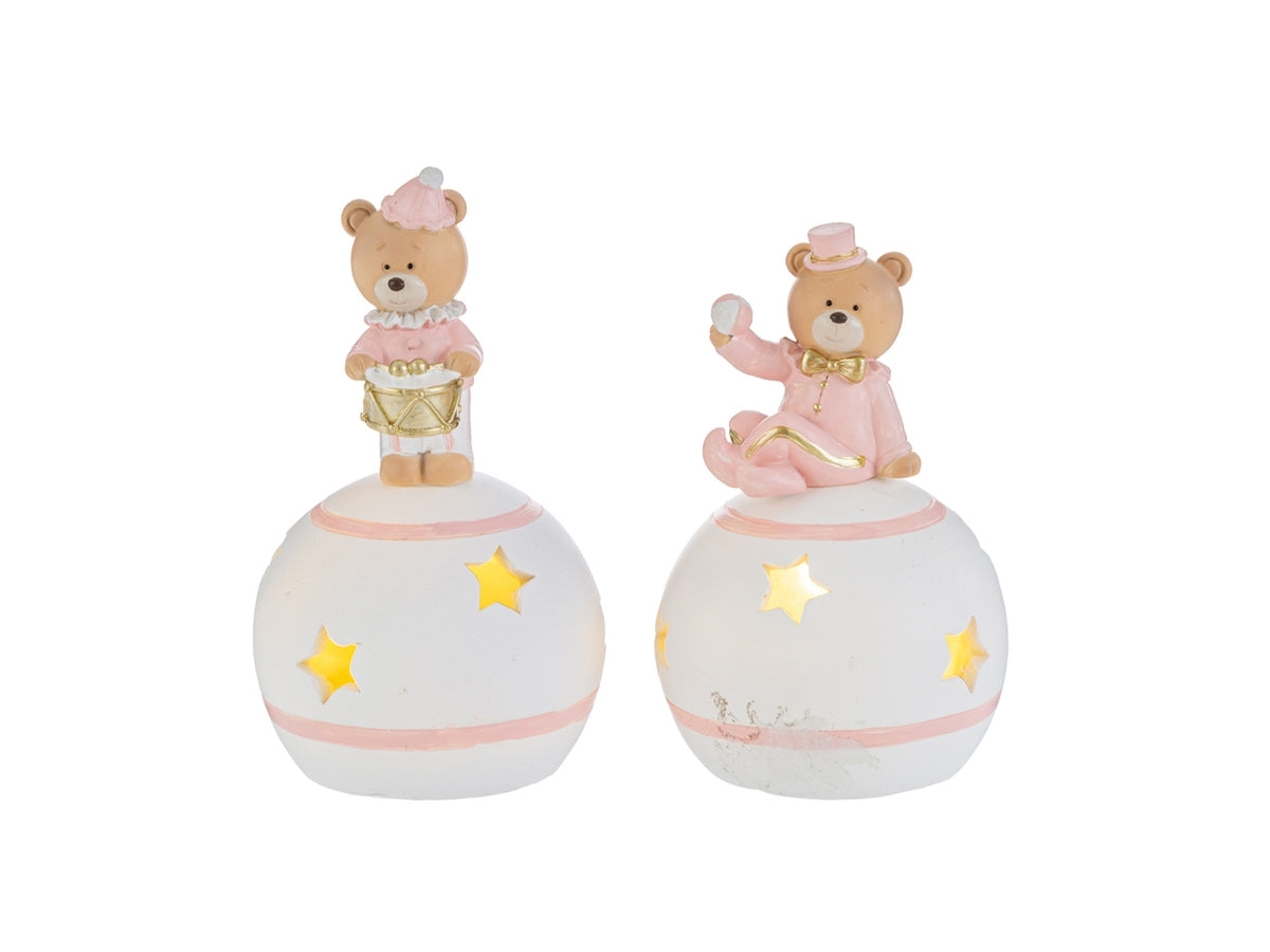 Orsetto su sfera led resina rosa 6x6xh.10cm 2 assortimenti