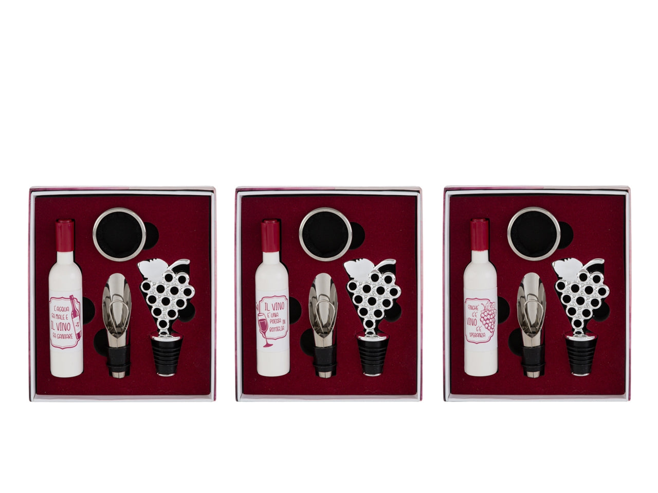 Accessori vino con astuccio set da 4 accessori 3 assortimenti