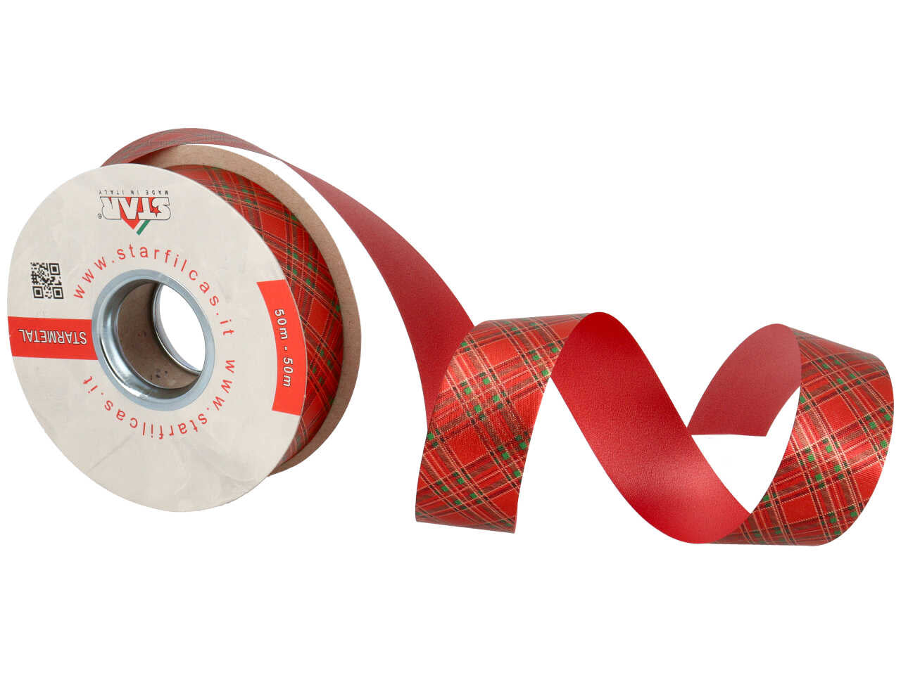 Nastro regalo tartan rosso e verde opaco ruvido in polipropilene 3,1cmx50m - Star