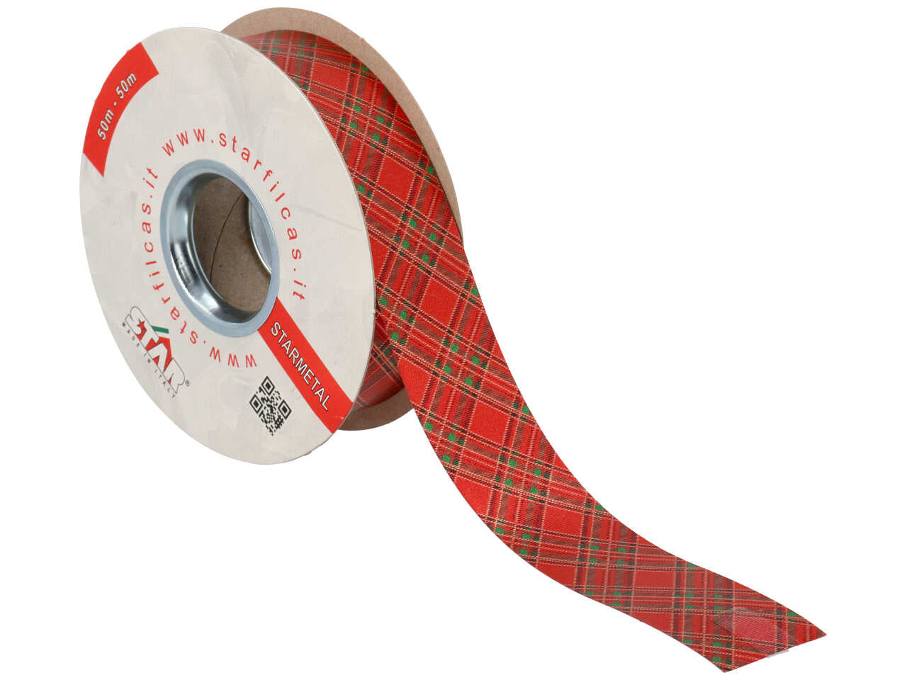 Nastro regalo tartan rosso e verde opaco ruvido in polipropilene 3,1cmx50m - Star