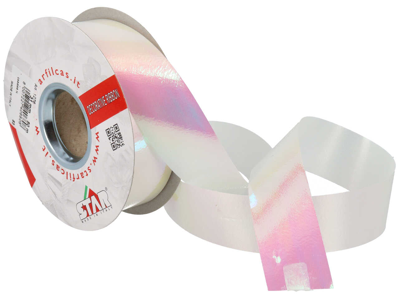 Nastro bianco iridescente monocromatico 3,1cmx50mt - Star