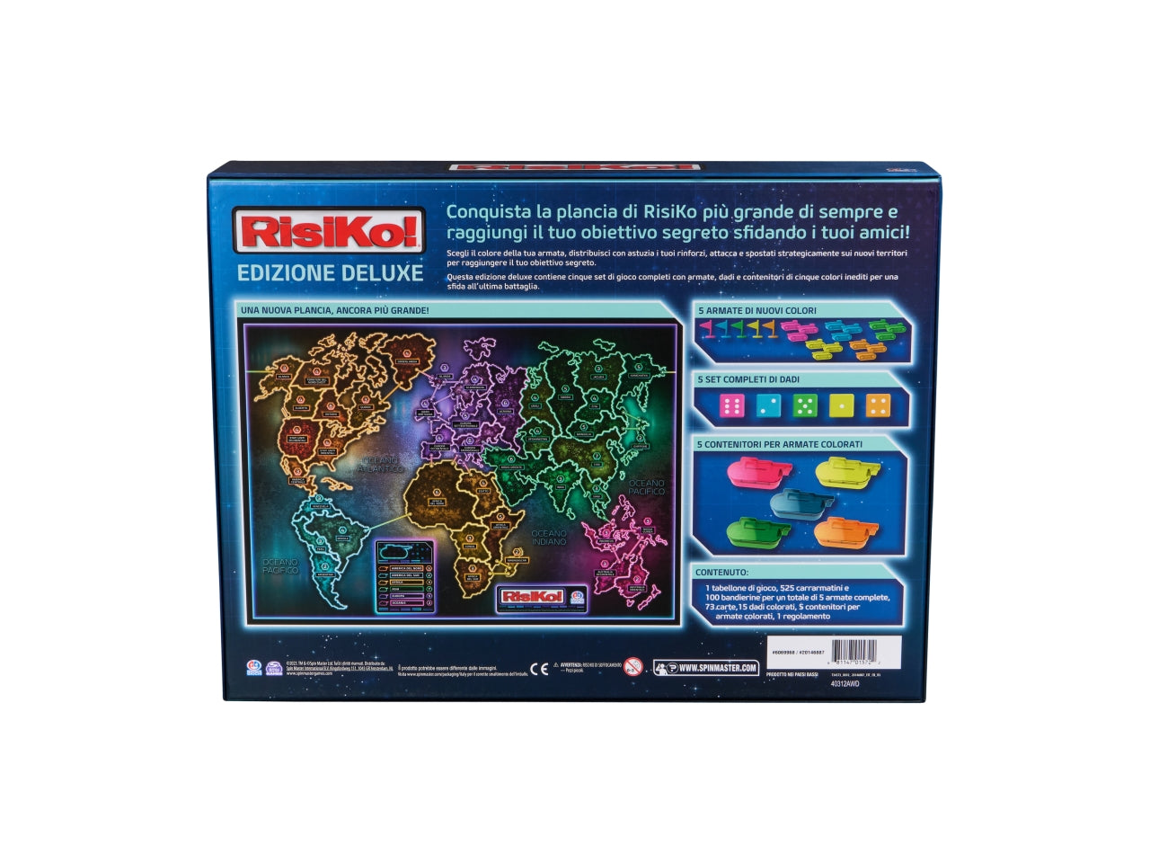 Risiko! Deluxe: Gioco da Tavolo Strategico, Carta e Plastica, Multicolore, EtÃ  10+, Plancia Extra Large, Obiettivi Segreti - Spin Master