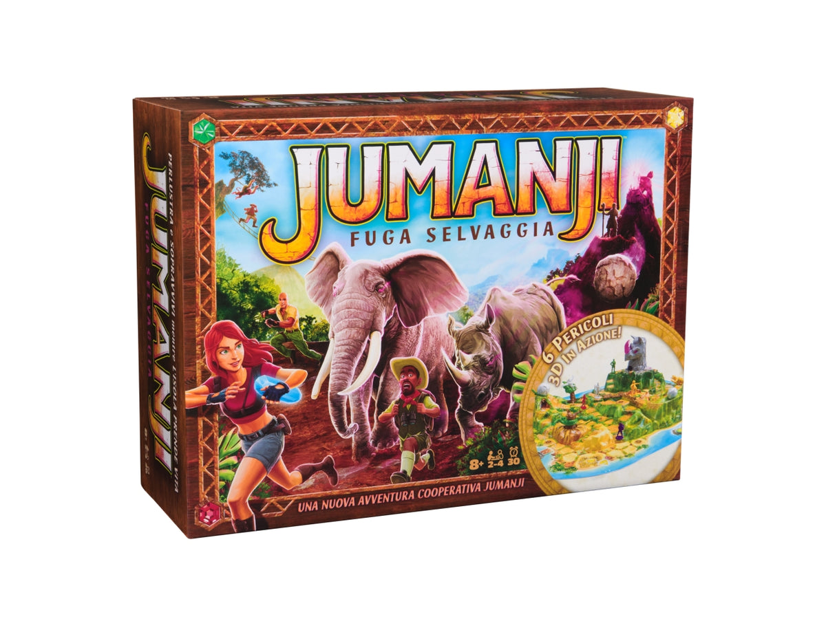 Jumanji Fuga Selvaggia: Gioco da Tavolo Cooperativo per 2-4 Giocatori, Materiale in Carta e Plastica, EtÃ  8+, Tabellone 3D Interattivo, Multicolore - Spin Master