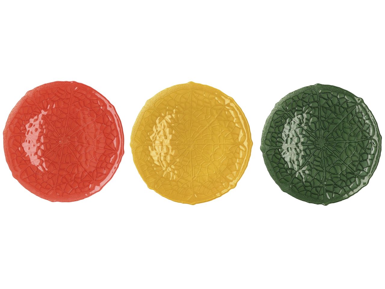 Piatto in vetro decoro agrumi d21cm in 3 colori assortiti