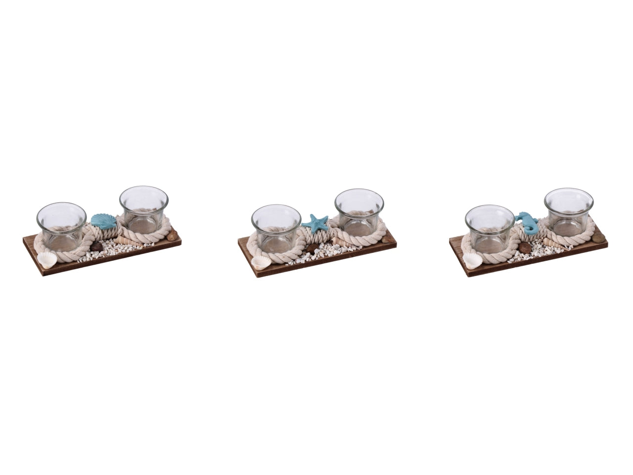 2 porta tealight in vetro su vassoio 19x8xh.6cm