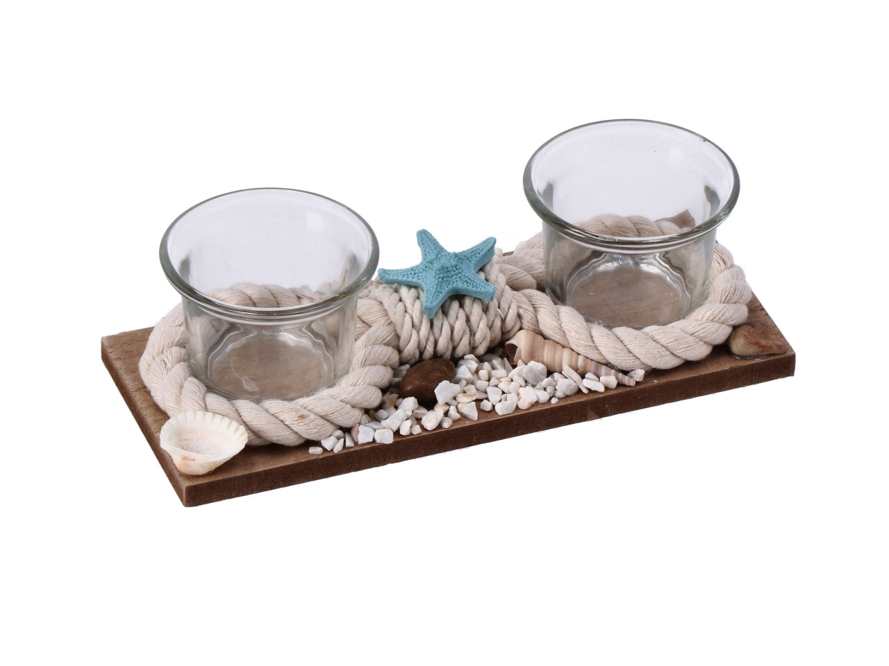 2 porta tealight in vetro su vassoio 19x8xh.6cm