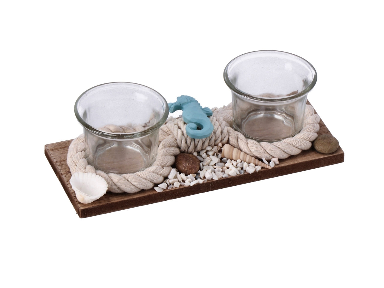 2 porta tealight in vetro su vassoio 19x8xh.6cm