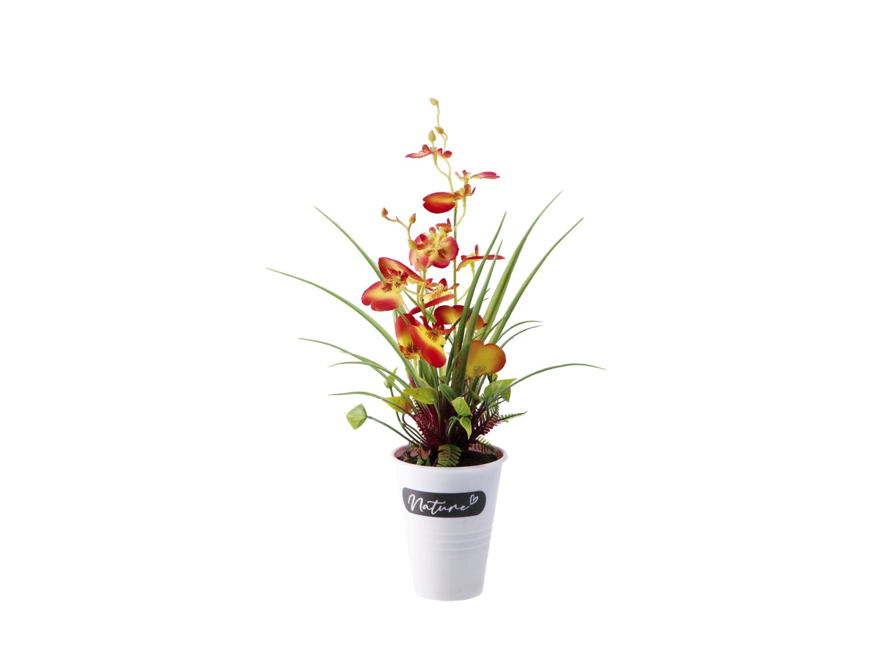 Piantina decorativa orchidea artificiale in vaso di polipropilene, multicolor, realistica e flessibile con fogliame opaco - d.14xh.37cm - Star