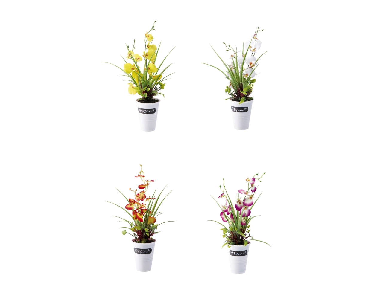 Piantina decorativa orchidea artificiale in vaso di polipropilene, multicolor, realistica e flessibile con fogliame opaco - d.14xh.37cm - Star