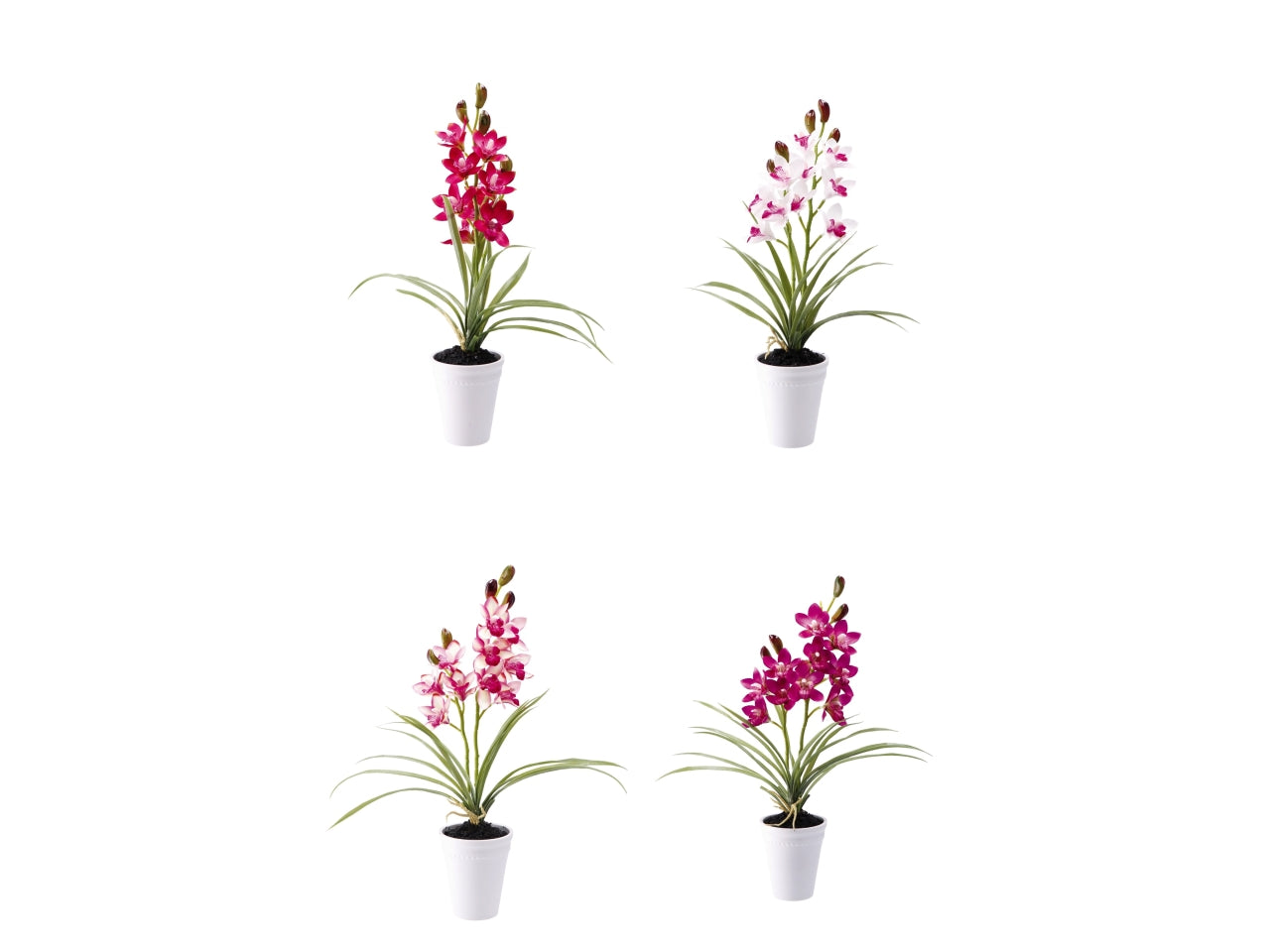 Piantina orchidea artficiale in vaso di melamina - colore assortiti realistico e flessibile con fogliame opaco - d.12xh.56cm - Star