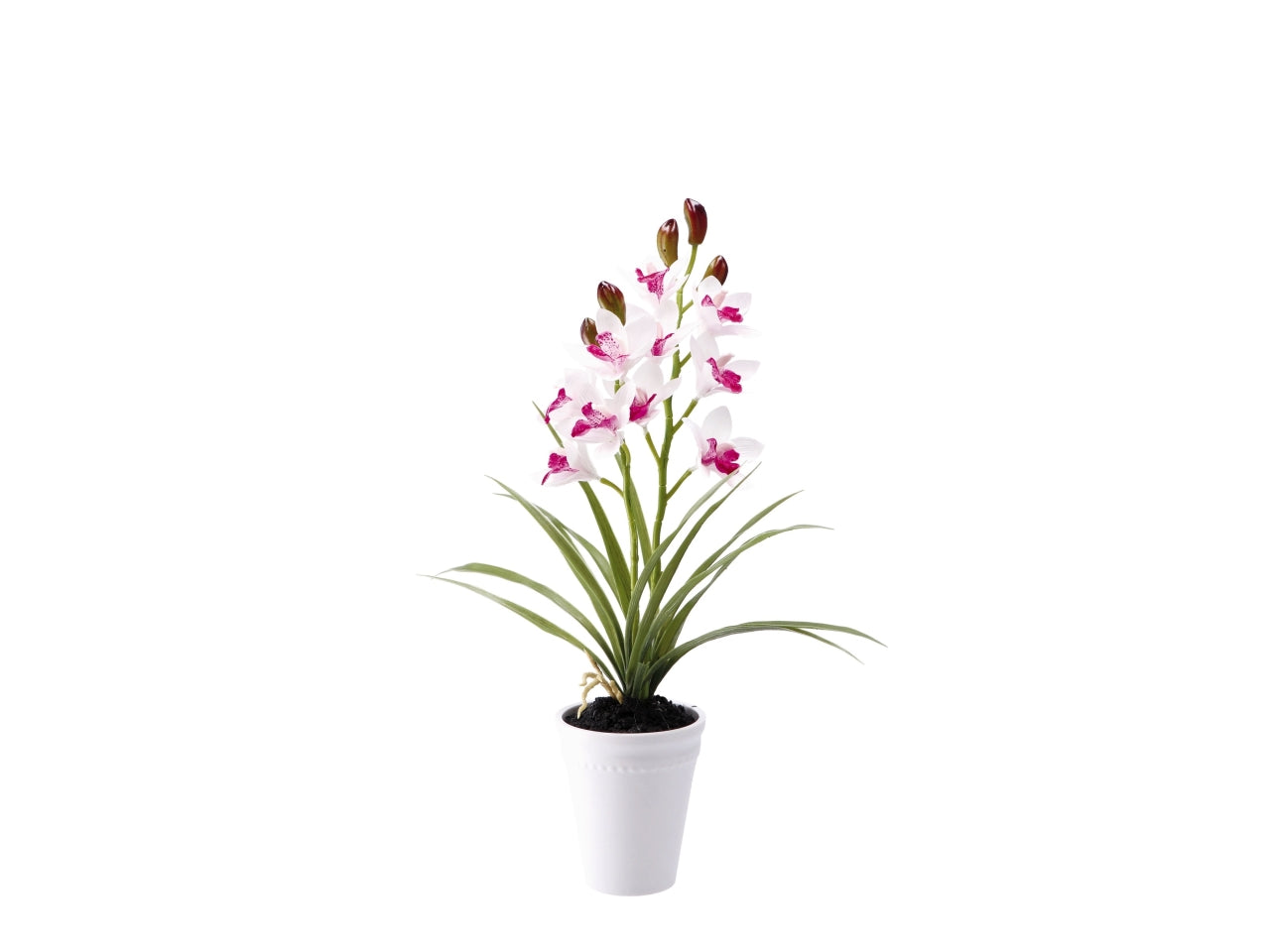 Piantina orchidea artficiale in vaso di melamina - colore assortiti realistico e flessibile con fogliame opaco - d.12xh.56cm - Star