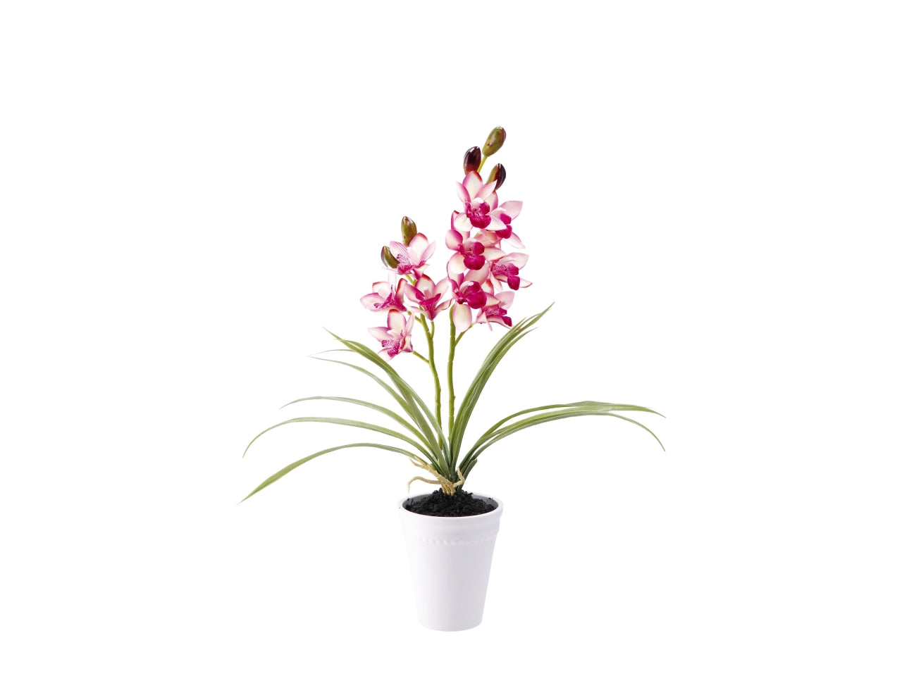 Piantina orchidea artficiale in vaso di melamina - colore assortiti realistico e flessibile con fogliame opaco - d.12xh.56cm - Star