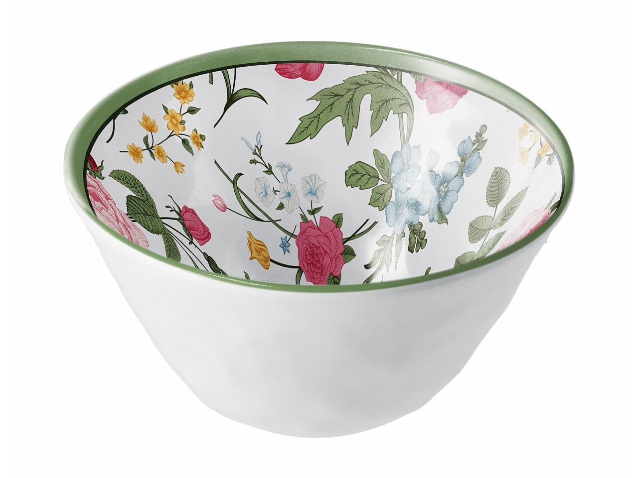 Ciotola da cucina in melamina bianca e verde, fantasia floreale, stile country, linea AD trend - 11xh.6 cm - Star