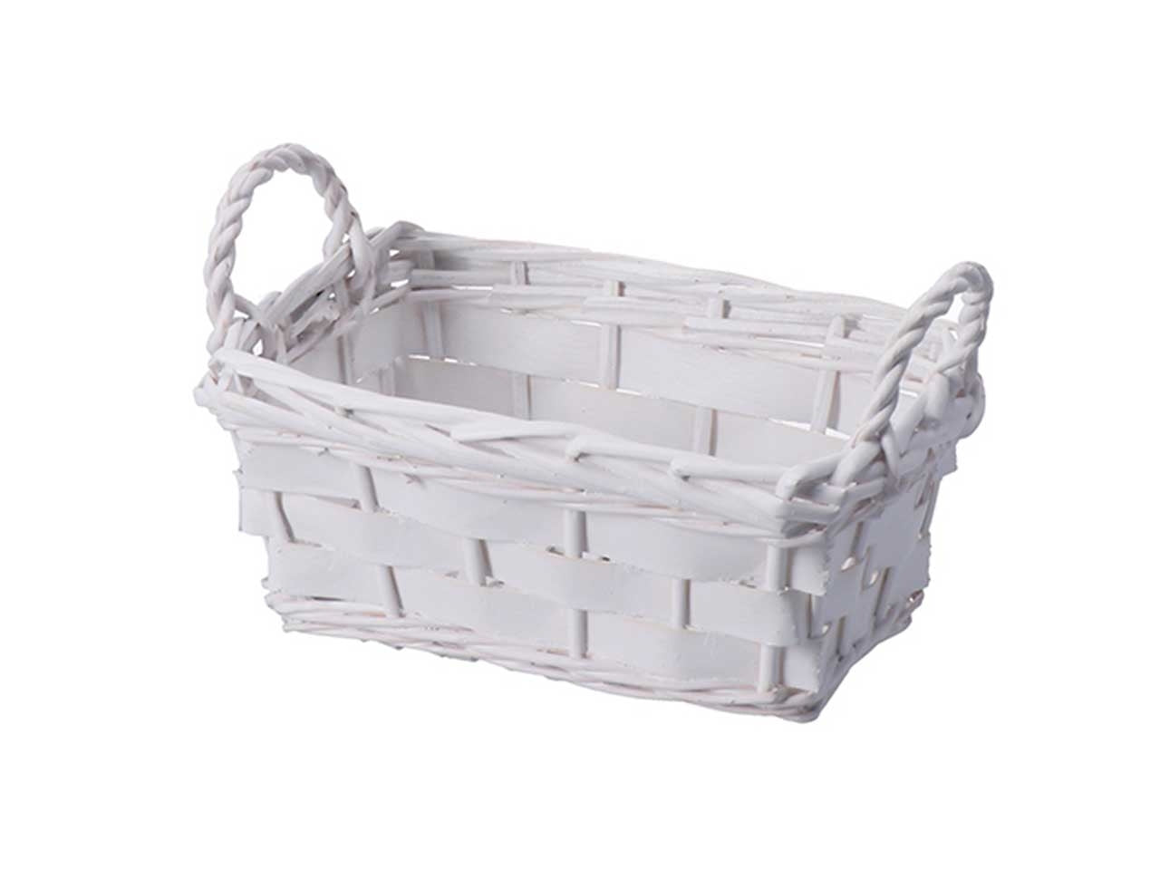 Cesto portaoggetti shabby chic in rattan intrecciato, rettangolare con maniglie, 2 colori disponibili - 23x14xh.9cm - Star