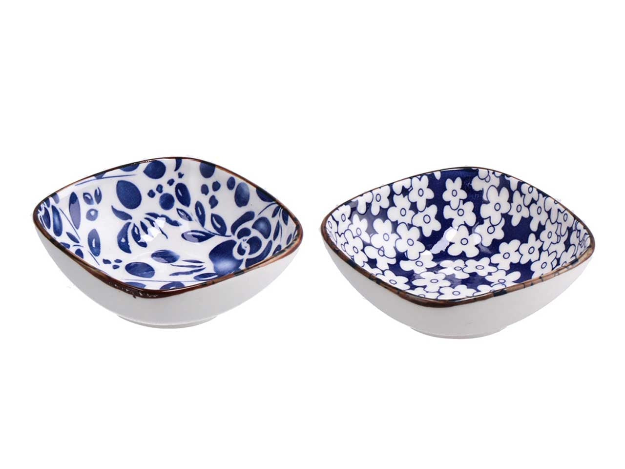 Ciotola in ceramica blu a fantasia  floreale e botanica 8x8x3cm - Star