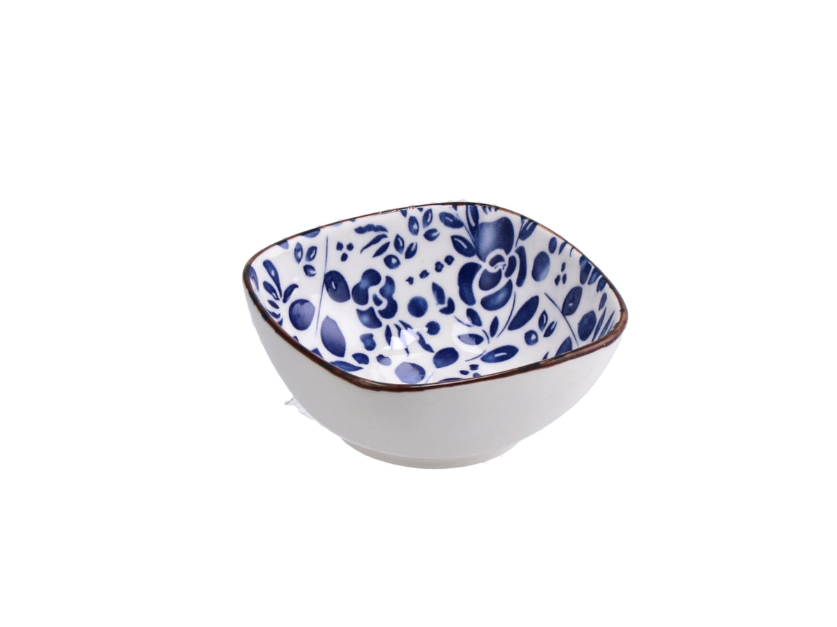 Ciotola in ceramica blu a fantasia floreale e botanica 9x9x4cm - Star