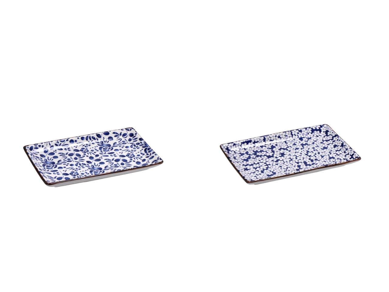 Ciotola in ceramica blu e beige floreale e botanica 20x13,5x2 cm - Star