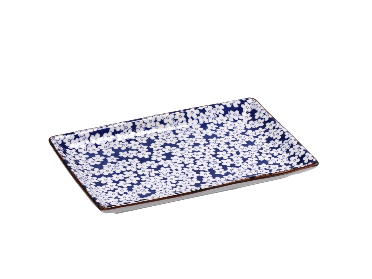 Ciotola in ceramica blu e beige floreale e botanica 20x13,5x2 cm - Star