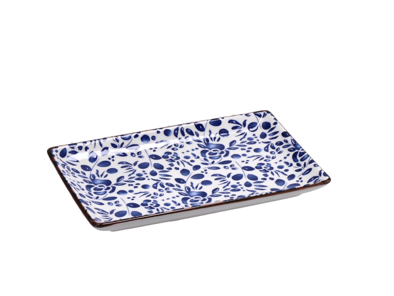 Ciotola in ceramica blu e beige floreale e botanica 20x13,5x2 cm - Star