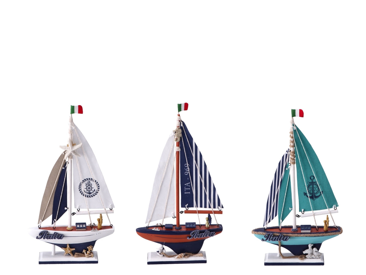 Statua barca a vela in legno stile marinaro 21x5x39 cm - Star