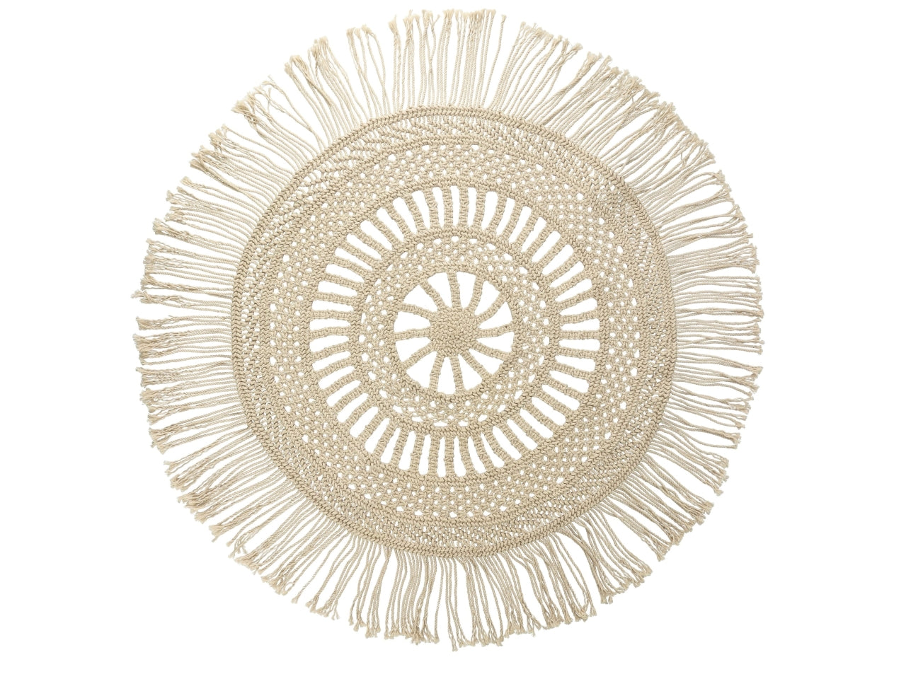 Tappeto per soggiorno e camera da letto, stile boho in cotone beige d.90 cm - AD Trend
