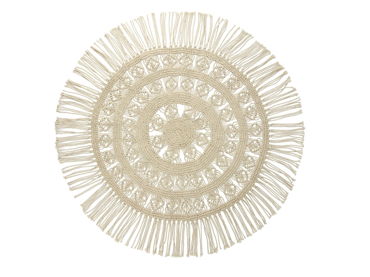 Tappeto per soggiorno e camera da letto, stile boho in cotone beige d.90 cm - AD Trend