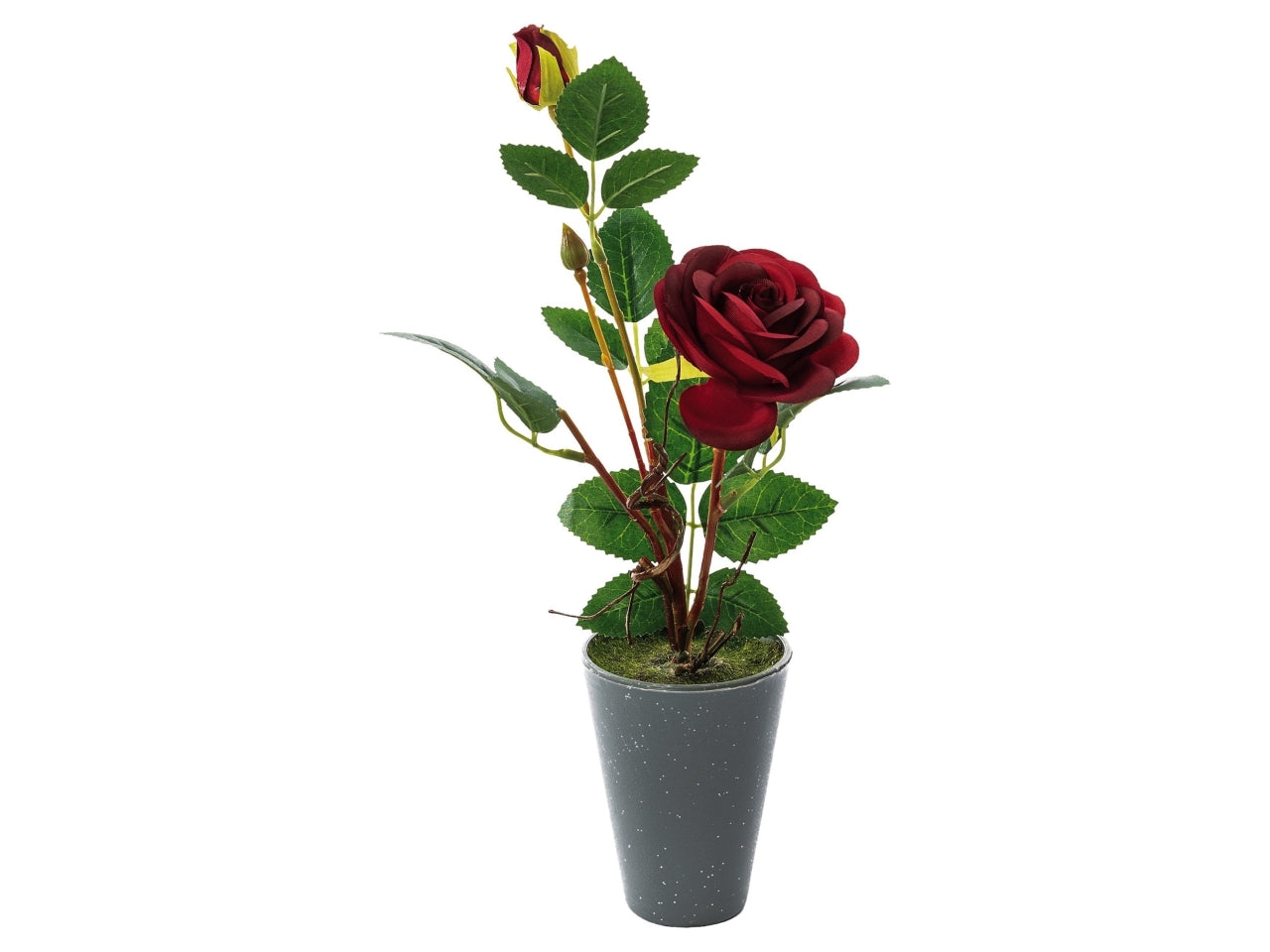 Vaso con rosa 2 boccioli d.8xh.34cm in 4 colori assortiti$