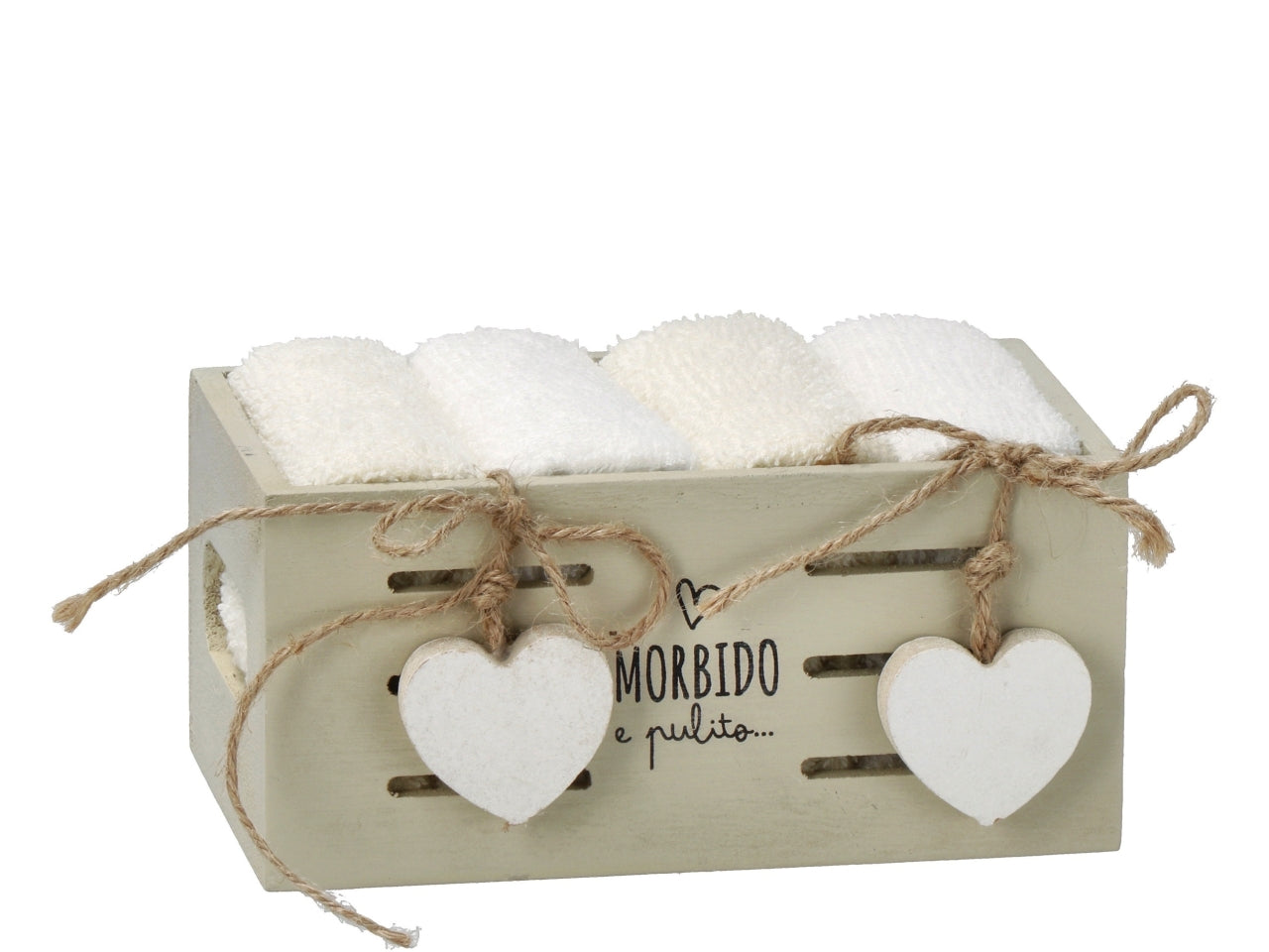 Salviette 30x30cm con cestino in legno set da 4 salviette in 2 assortimenti