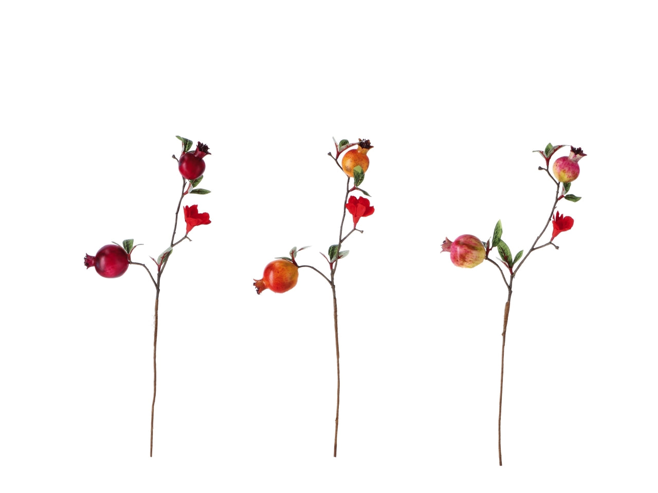 Ramoscello 45cm con 2 melagrane + 1 fiore in 3 colori assortiti