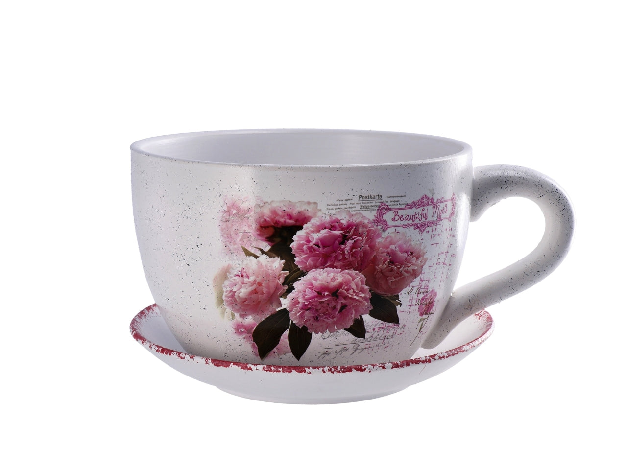 Vaso m.tazza con sotto vaso 20x15xh.10cm 6 decori assortiti