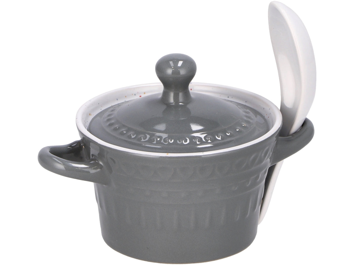 Zuppiera in ceramica + coperchio + cucchiaio 180ml 3 colori assortiti