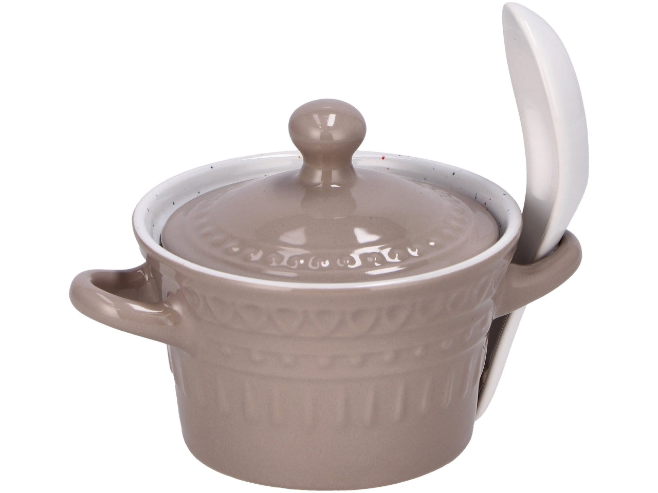 Zuppiera in ceramica + coperchio + cucchiaio 180ml 3 colori assortiti