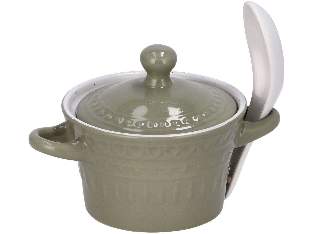 Zuppiera in ceramica + coperchio + cucchiaio 180ml 3 colori assortiti