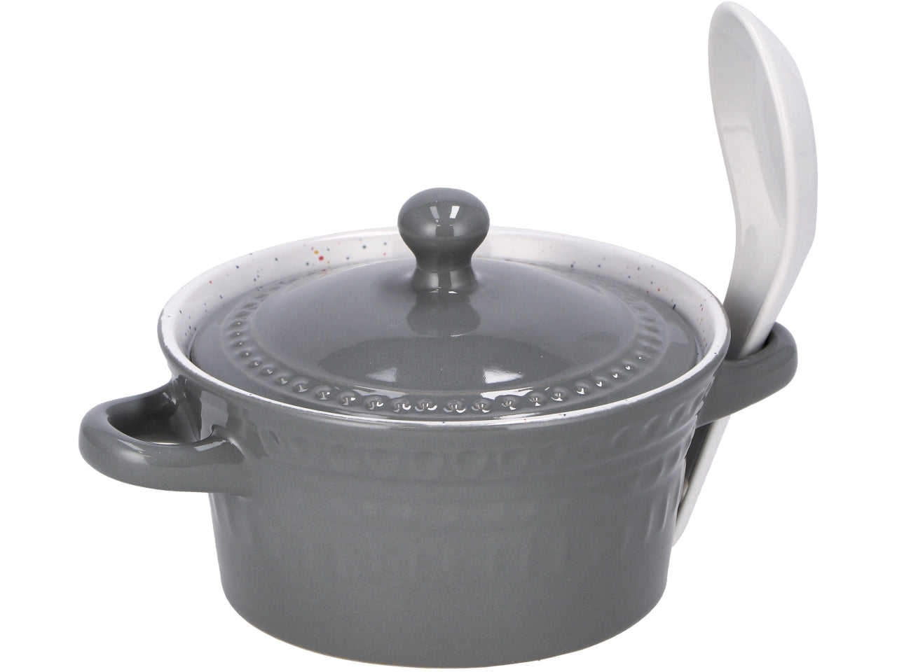 Zuppiera in ceramica + coperchio + cucchiaio 320ml 3 colori assortiti