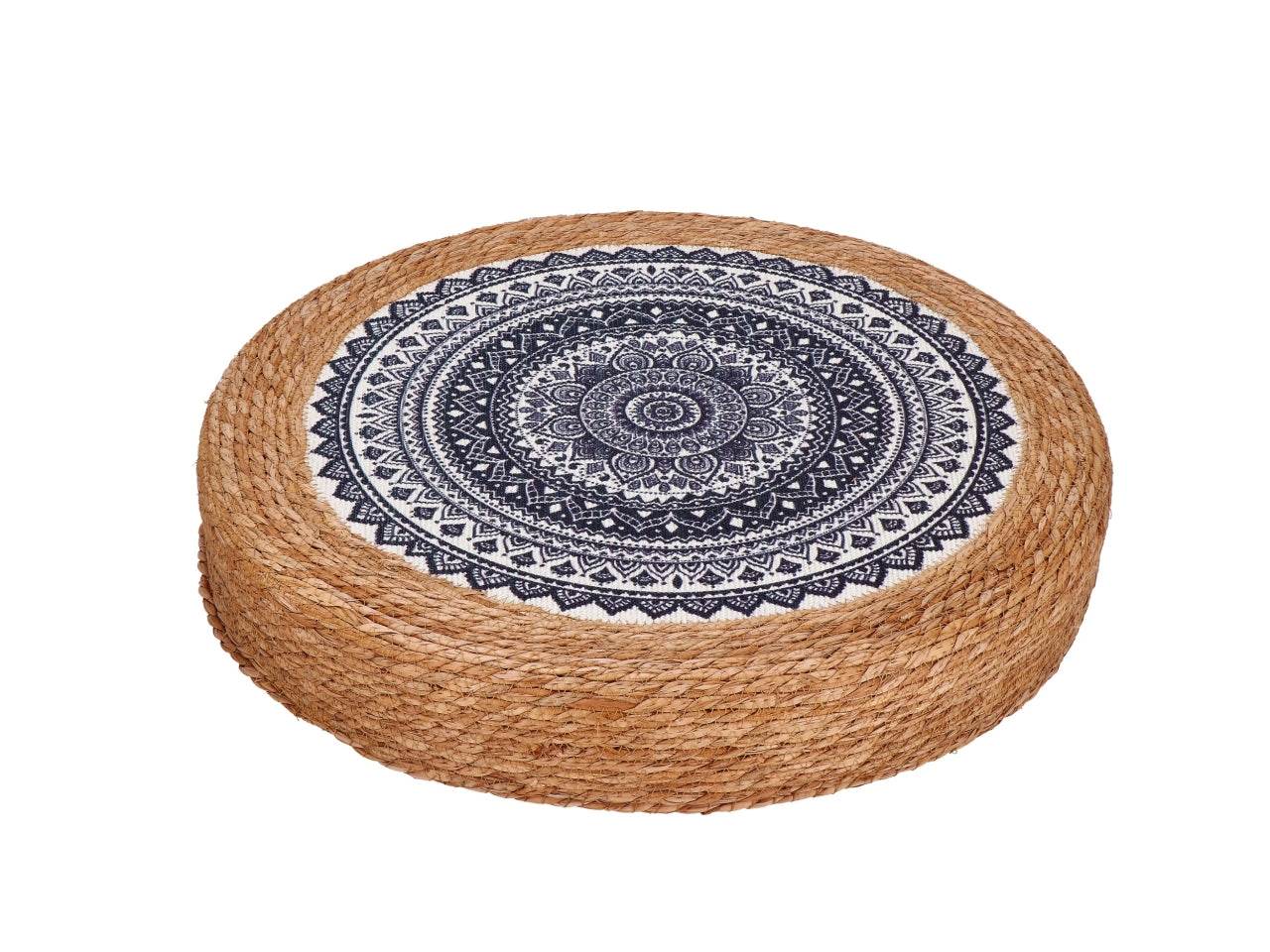 Pouf in giunco + cotone d.56xh.10cm 2 decorazioni assortite