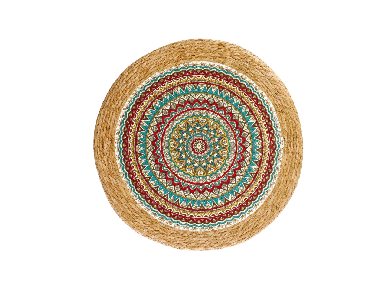 Pouf in giunco + cotone d.56xh.10cm 2 decorazioni assortite