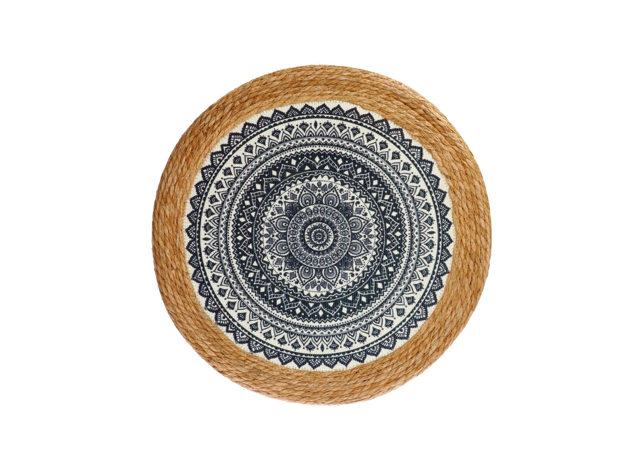 Pouf in giunco + cotone d.56xh.10cm 2 decorazioni assortite