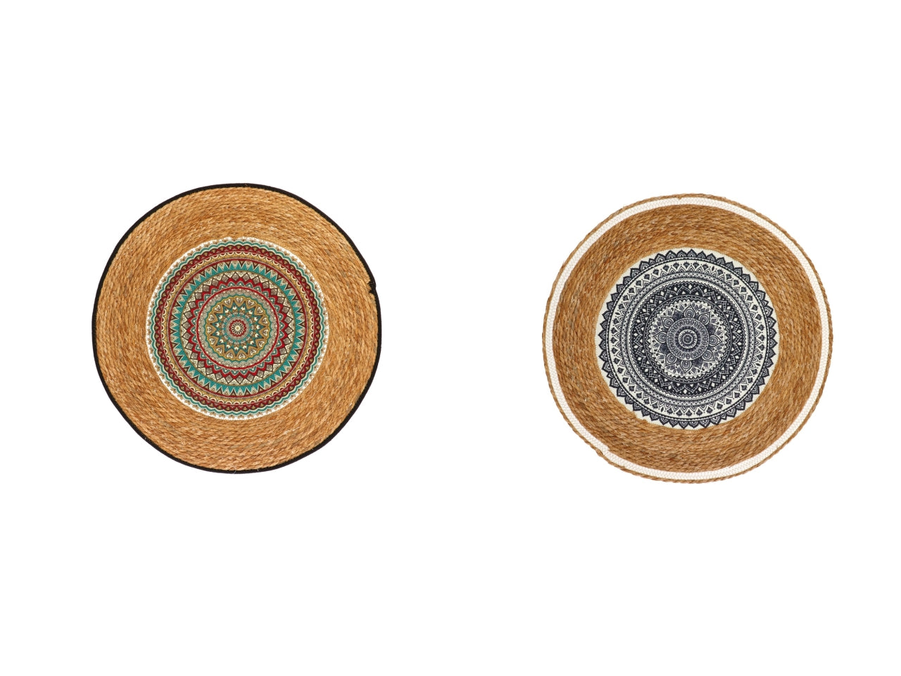 Tappeto tondo in giunco + cotone d.70cm 2 decorazioni assortite