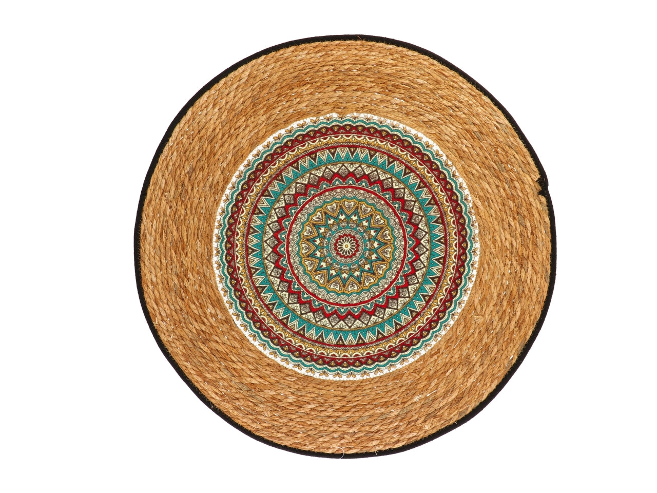 Tappeto tondo in giunco + cotone d.70cm 2 decorazioni assortite