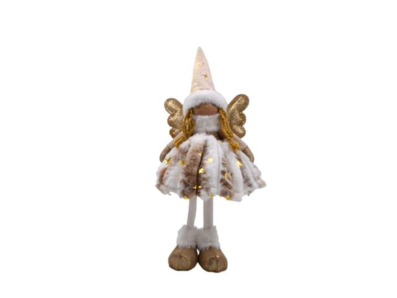 Bambola natalizia con ali in stoffa tortora e dorato 42 cm - Sud Import