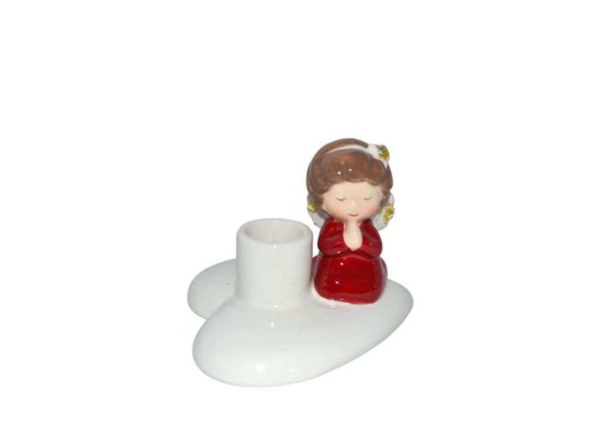 Portacandela con bimba in ceramica 10x10cm