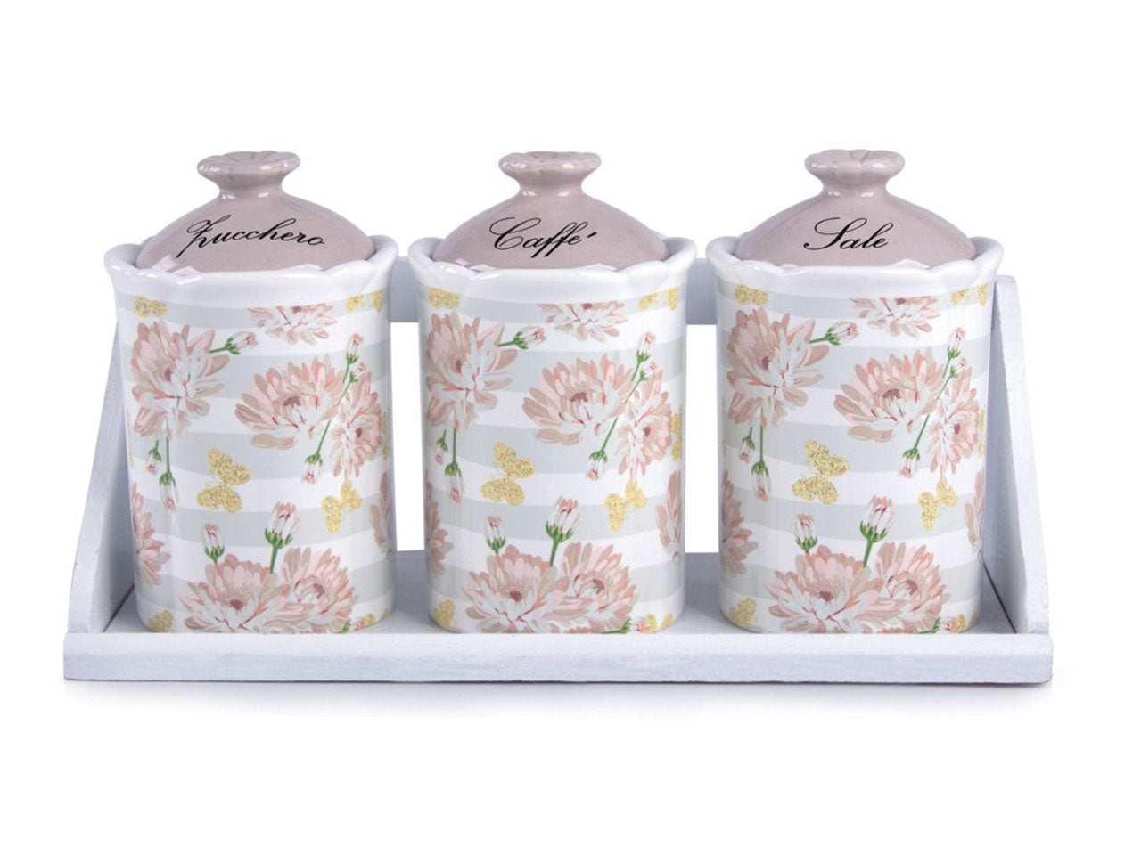 Linea peonias barattoli in ceramica 3 pezzi