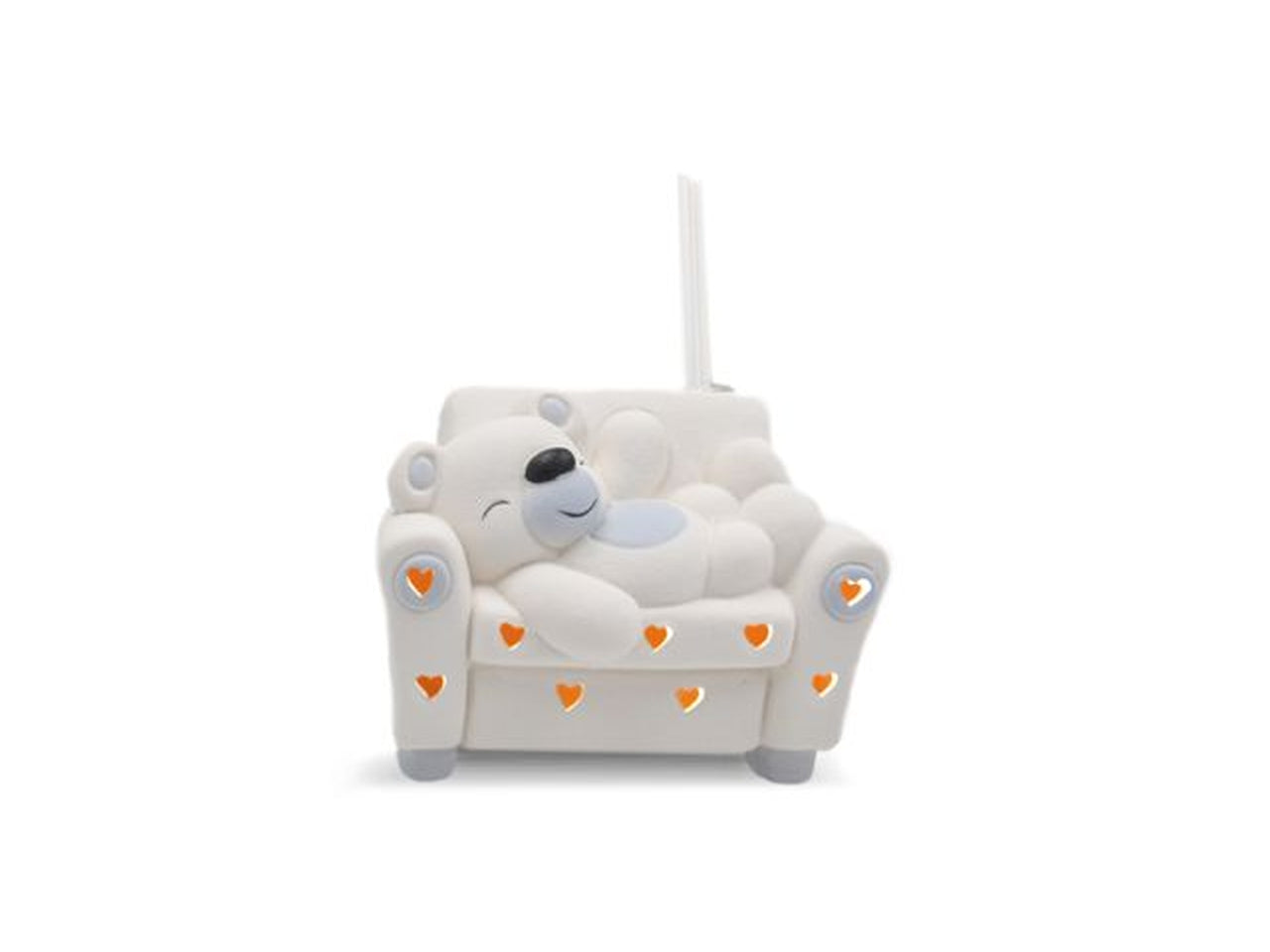 Diffusore di profumo bomboniera bimbo orsetto sul divano bianco e celeste con led - 13x10cm - Sud Import