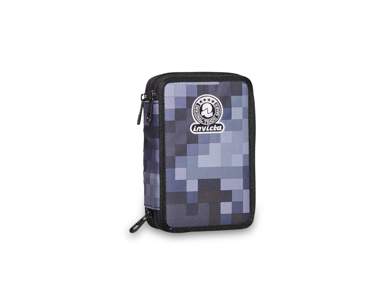 Astuccio 3 zip Invicta completo di accessori in fantasie assortite, 20x13x7 cm
