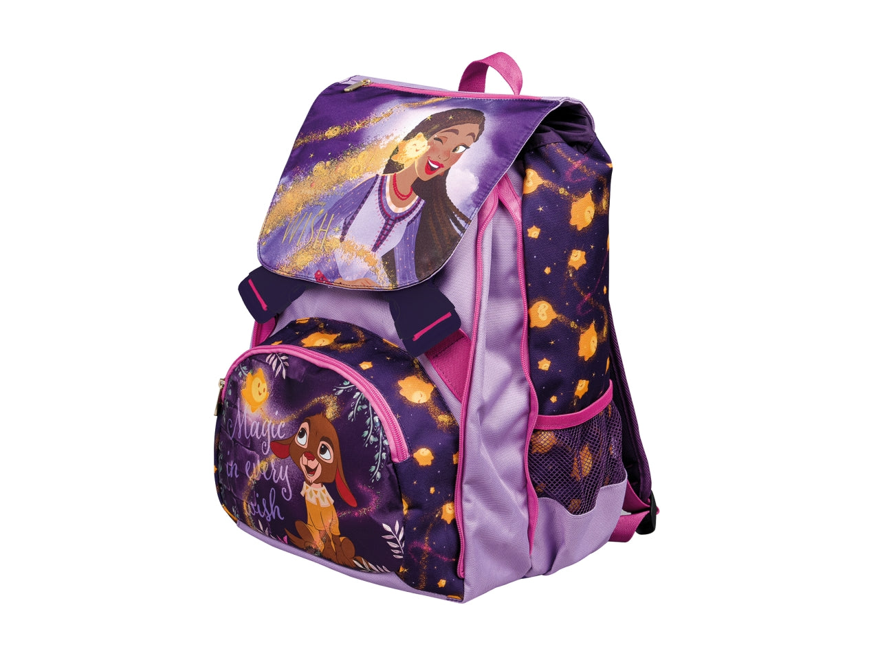 Zaino scuola Wish sdoppiabile in tessuto con finitura scintillante e tasca laterale porta borraccia, 28x40x13 cm - Seven