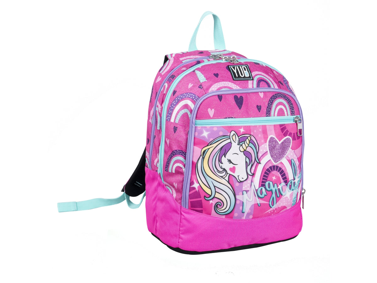 Zaino scuola Yub Advanced Magic Word con doppio scomparto, tasca laterale porta borraccia, assortiti 32x43x21 cm - Seven$